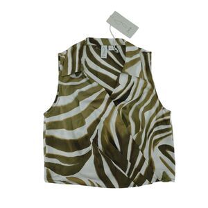 Joie Sleeveless Olive Green Zebra Print Crop‎ Top Modern Animal Pattern Size XS